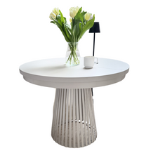 Hvidt rundt bord, med lameller, diameter 100 cm ALEXANDER