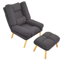 Lila mørkegrå vingestol med fodskammel