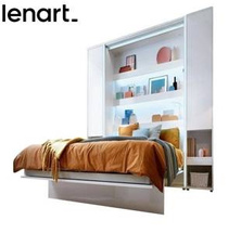 Vægseng med bogreoler hvid højglans 90x200 Bed Concept BC-03