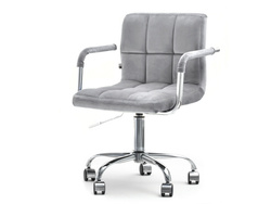 Velourlænestol med grå kromben ELIS