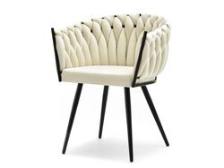 Kridtfarvet velourstol med sorte ben ROSA