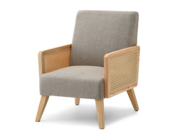 Rattan-lænestol med ben af beige eg FOSTER