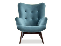 Seafoam velour-lænestol med ben i valnød FLORI