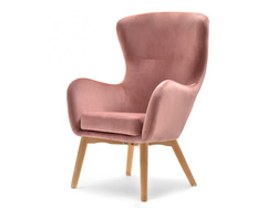 Lænestol i puddervelour med ben i bøg LETA
