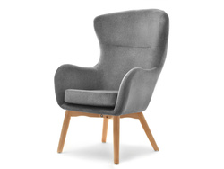 Velourlænestol med grå bøgeben LETA