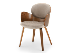 Velourstol med ben i beige valnød ARIA