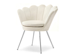 Lænestol i cremefarvet velour med ben i krom LAZAR