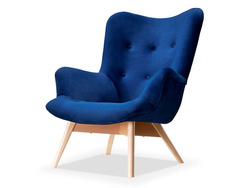 Velour-lænestol marineblå bøgeben FLORI
