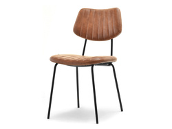 Brun økologisk læderstol med sorte ben HARIS