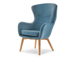 Lænestol i turkis velour med ben i bøg LETA