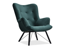 Velourlænestol med grønne, sorte ben DALTON