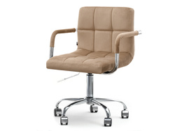 Lænestol i beige velour med ben i krom ELIS