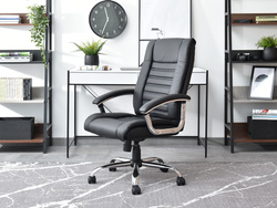 Kontorlænestol i sort økologisk læder med forkromede ben DRAG