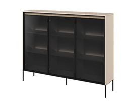 Beige vitrineskab med glasfront og belysning TREND