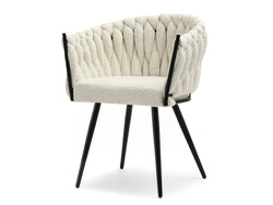 Cremefarvet bouclestol med sorte ben ROSA