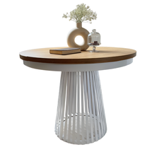 Foldbart rundt bord med lameller, 100 cm, hvid/hickory eg ALEXANDER