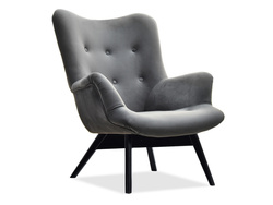 Velourlænestol med grå, sorte ben FLORI