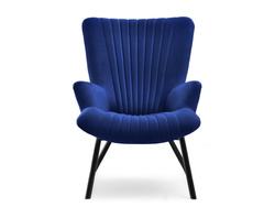 Velourlænestol marineblå sorte ben LANZA