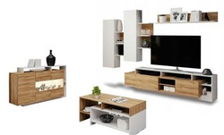 Mediemøbler til stue eg / hvid LED Alva