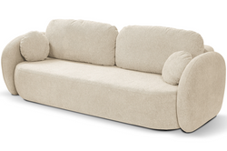 Beige sofa med afrundede kanter, sovefunktion, opbevaringsplads til sengetøj OLIMP