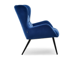Marineblå velourlænestol med sorte ben KIKORI