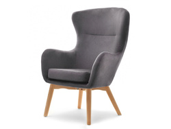 Lænestol i velour med ben i grafitbøg LETA