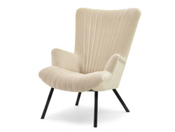 Velourlænestol beige sorte ben LANZA