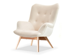 Lænestol i cremefarvet velour med ben i bøg FLORI