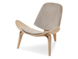 Velour-lænestol med beige egetræsben ROLAND