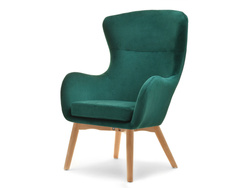 Velourlænestol med grønne bøgeben LETA