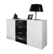 UNI højglans kommode hvid og sort 132 cm