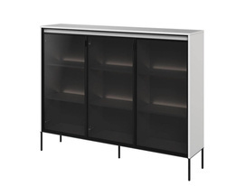 Hvid skænk med glaslåger og LED-belysning TREND