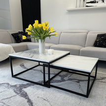 Et sæt DUAL loft sofaborde  2i1 marmor bianco/sort