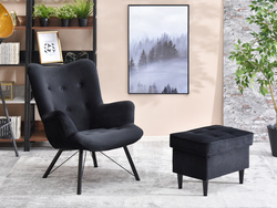 Velourlænestol sort, sorte ben DALTON