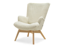 Cremefarvet bouclé-lænestol med ben i lys eg LIMA