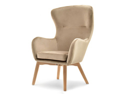 Lænestol i beige velour med ben i bøg LETA