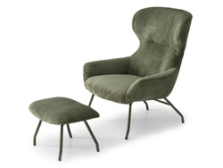 Fløjlslænestol med ben i grøn grafit CONOR