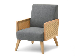 Rattan-lænestol med ben af grafit og egetræ FOSTER