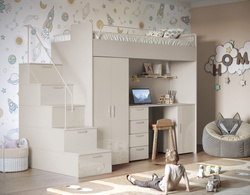 Køjeseng med trappe kashmir / beige glans Eden 4