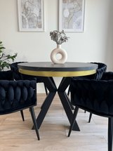 Rundt spisebord med tillægsplade sort/guld NARVIC