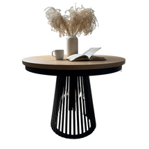 Foldbart rundt bord med lameller, 100 cm, sort/hickory eg ALEXANDER