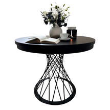 Rundt bord i sort, metalunderstel, udtrækkelig bordplade 100-140 cm GARDINO