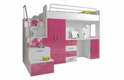 Køjeseng med trappe hvid/lyserød Eden 4