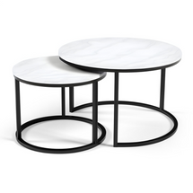 Billig rundt sofabord 2in1 marmor bianco/sort RABEN 2