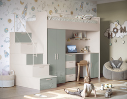 Køjeseng med skrivebord og garderobe kashmir/mint Eden 4