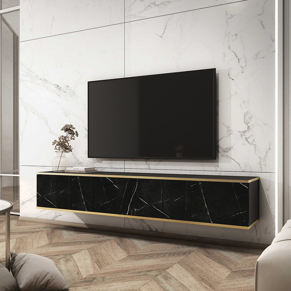 Sort marmor TV bænk 175 cm ORO