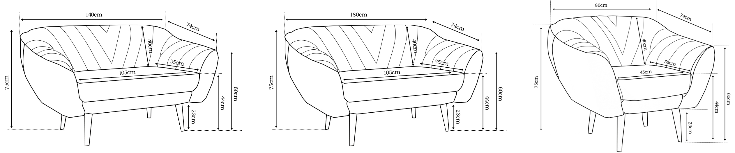SOFA II + SOFA III + LÆNESTOL VIKI