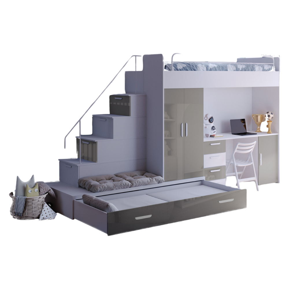 Køjeseng med skrivebord hvid/grå venstre EDEN 5