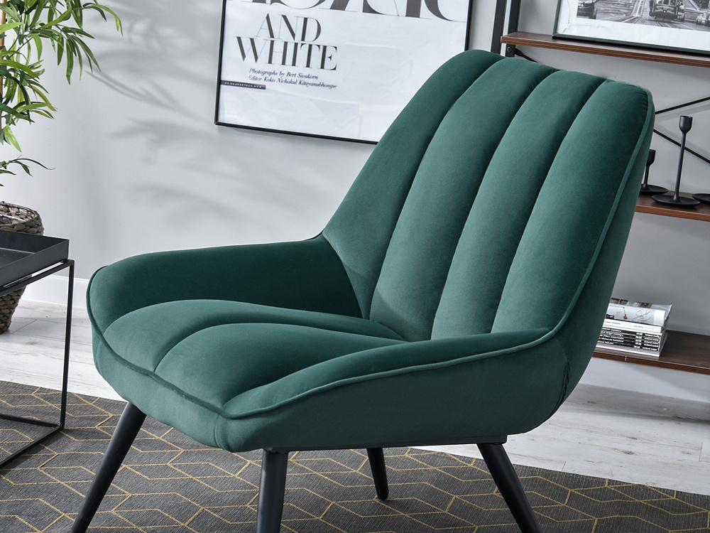Velourlænestol med grønne, sorte ben ZOTI