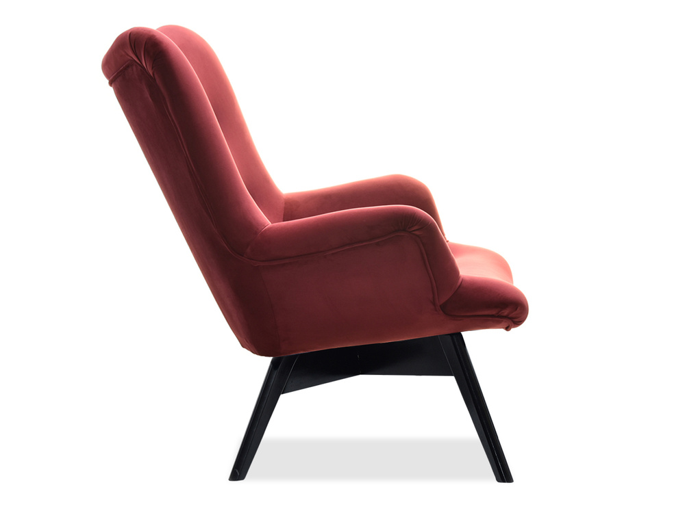 Rødbrun velourlænestol med sorte ben FLORI